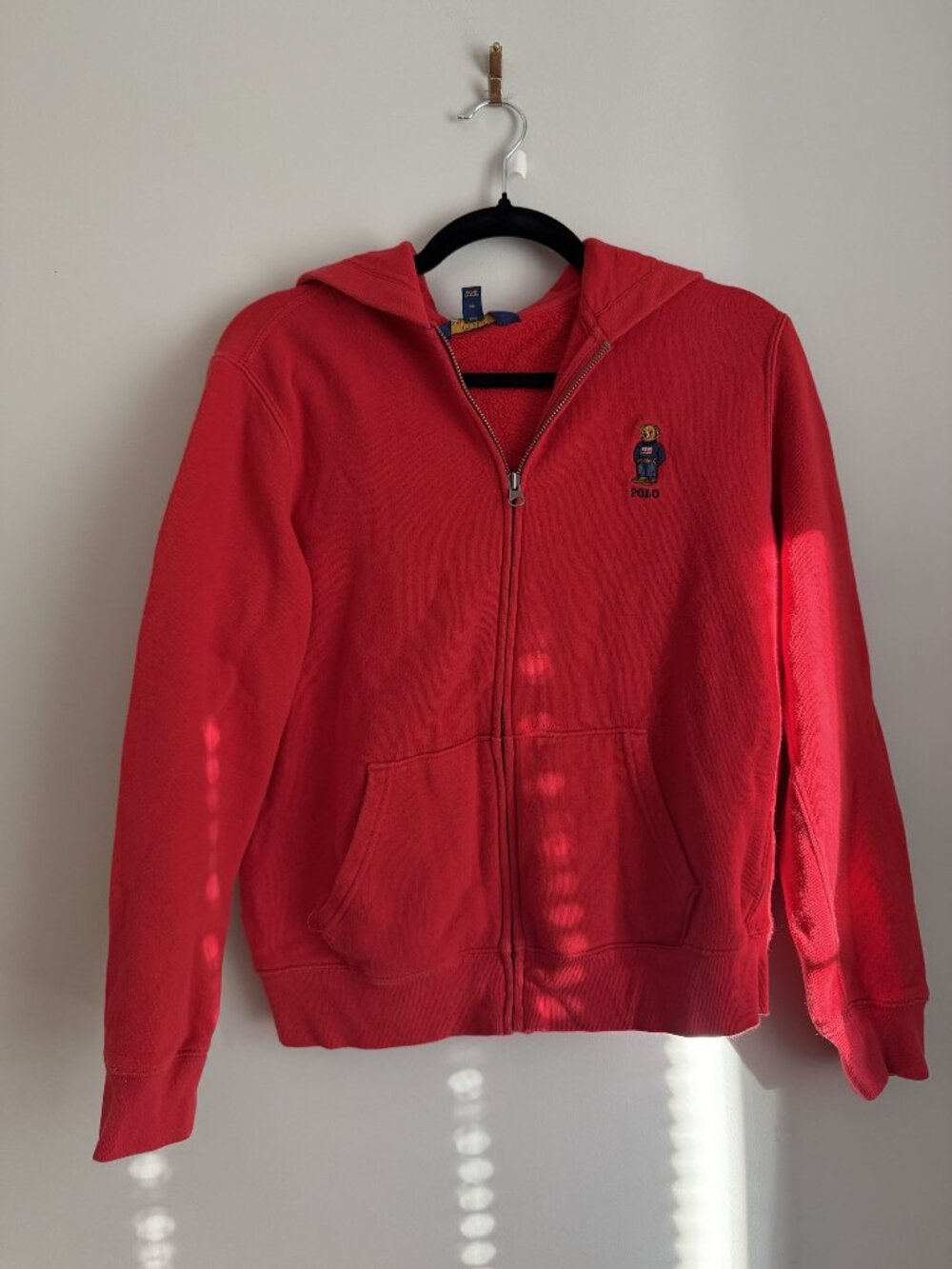 Polo Ralph Lauren Kids Red Full Zip Bear Hoodie Size L 14-16 [jb]